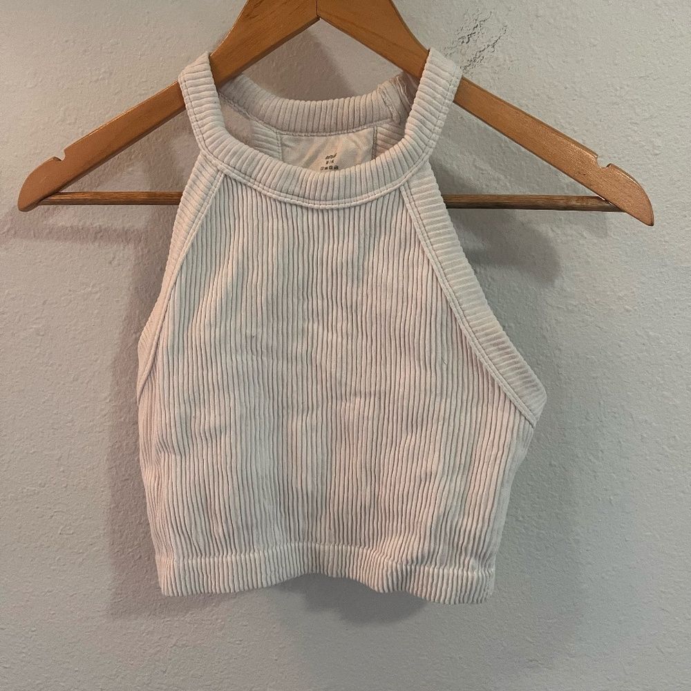 Aerie | White Ribbed Seamless Stretchy Superchill High Neck Tank Top | Medium